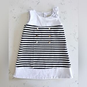 Hope & Henry Nautical White Dress with Stripes and Gold Buttons